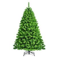 Costway - 6.5ft Flocked Hinged Artificial Christmas Tree with Metal Stand - Green