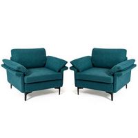 Costway - Set of 2 Fabric Accent Armchair Upholstered Single Sofa w/ Metal Legs - Peacock Blue
