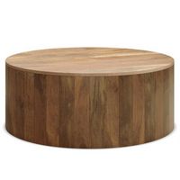Simpli Home - Millbury solid mango wood 36 inch wide round modern industrial drum coffee table in...