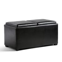 Simpli Home - Avalon Rectangular Faux Leather 5 Piece Storage Ottoman - Midnight Black