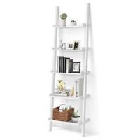 Costway - Versatile 5-Tier Bookshelf Leaning Wall Shelf Ladder  Bookcase Storage Display Furni - ...