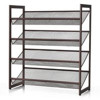 Costway - 4-Tier Shoe Rack Adjustable to Flat Slant Shoe Organizer Holder Stand - Brown