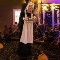 Costway - 5.2 FT Halloween Animated Standing Greeter Old Lady with Candy Dish & LED Eyes - Black/...