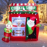 Costway - 6.3 FT Inflatable Gingerbread Cookie Shop with Santa Clause Christmas Decoration - Mult...