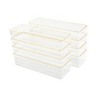 Martha Stewart - Kerry Set of 8 Plastic Stacking Desk Drawer Organizers with Gold Trim - 9 x 3 - ...