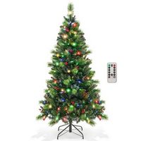 Costway - 6FT Pre-Lit Artificial Christmas Tree 9 Lighting Modes with 300 LED Lights & Timer - Green