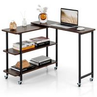 Costway 360° Rotatable Sofa Side Table L-shaped Laptop Desk Snack Table withShelf Patented - Walnut