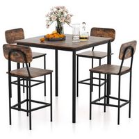 Costway 5-Piece Industrial Dining Table Set with Counter Height Table & 4 Bar Stools - Black
