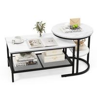 Costway Nesting Coffee Table Set of 2 Faux Marble Top Detachable w/ Storage Shelf Black - Black a...