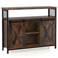 Costway Industrial Buffet Sideboard Cabinet with Spacious Table Top Adjustable Shelves - Rustic B...