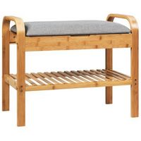 Costway - Shoe Rack Bench Bamboo W/Cushioned Seat&Storage Shelf Padded Seat Shoe Bench - Natural ...