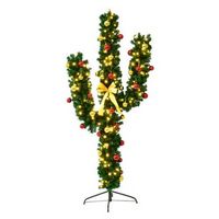 Costway - 7Ft Pre-Lit Cactus Christmas Tree LED Lights Ball Ornaments - Green