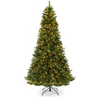 Costway - 8 FT Artificial Xmas Tree with 1498 PVC Branch Tips 880 Warm White LED Lights - Green
