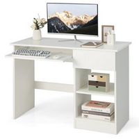 Costway - Computer Desk with Keyboard Tray Drawer - White