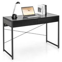 Costway - Computer Desk Metal Frame Study Table Home Office Workstation with 2 Drawers - Black