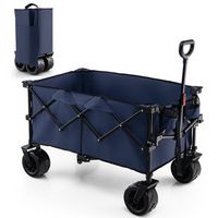 Costway - Folding Collapsible Wagon Utility Garden Cart w/ Wide Wheels Adjustable Handle Blue - Blue
