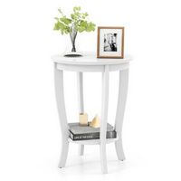 Costway 2-Tier End Table 18'' Round Compact Sofa Side Nightstand with Storage Shelf - White
