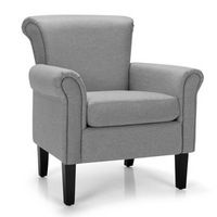 Costway - Modern Upholstered Accent Chair with Rubber Wood Legs - Light Gray