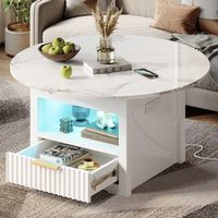 Bestier 31inch LED Lift Top Coffee Table Round Coffee Table with Storage with Drawer - White