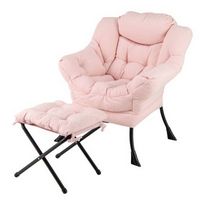 Costway - Lazy Leisure Armchair with Folding Footrest and Storage Pocket - Pink