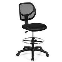 Costway - Mid-Back Armless Mesh Drafting Chair with Adjustable Height and Footrest - Black