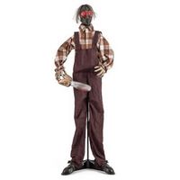Costway - Halloween Animatronic Shaking Haunted Man w/ Chainsaws Life Size Scary Bio-Human - Brown