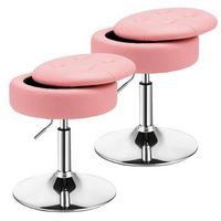 Costway Set of 2 Adjustable Metal Vanity Stool 360&#176; Swivel Storage Makeup Chair with  Tray - Pink