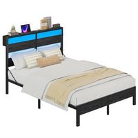 Bestier - Queen Platform Bed Frame with Storage Headboard, LED Lighting, and USB Charging Station...