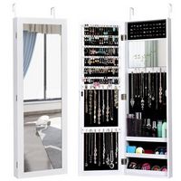 Costway - Wall Door Mounted Mirrored Jewelry Cabinet Storage Organizer - White