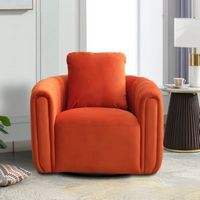 Bestier - 30.5" Wide Modern Soft Velvet Upholstered Swivel Armrest Barrel Chair with Pillow - Orange