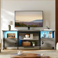 Bestier Farmhouse LED TV Stand with Cabinet for Gaming Entertainment Fits TVs up to 70inhc - Grey