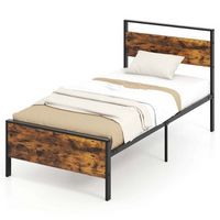 Costway Twin Size Bed Frame with Wooden Headboard and Footboard Under-Bed Storage - Brown