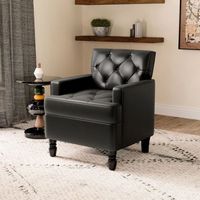 Bestier - 26.3" Wide Classic Soft Leather Upholstered Tufted Arm Accent Chair with Solid Leg - Black