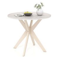Costway Round Dining Table 36" Faux Marble Tabletop Rubber Wood Legs Kitchen - White