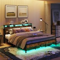 Bestier - King Platform Bed Frame with Storage Headboard, LED Lighting, and Charging Station - Brown