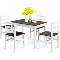 Costway 5pcs Dining Set Solid Wood Compact Kitchen Table & 4 Chairs Modern - Walnut, White