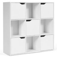 Costway - 9 Cube Bookcase Cabinet Wood Bookcase Storage Shelves Room Divider Organization - White