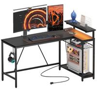 Bestier 58inch L-Shaped Gaming Desk with LED Lights with Power Outlet & Monitor Stand Corner - Bl...