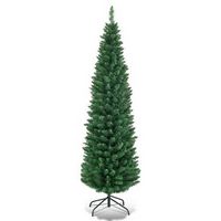 Costway - 5Ft PVC Artificial Pencil Christmas Tree Slim Stand - Green