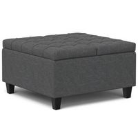 Simpli Home - Harrison Small Square Coffee Table Storage Ottoman - Slate Grey