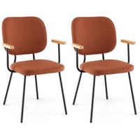 Costway Set of 2 Modern Linen Fabric Dining Chairs Padded Kitchen Accent Armchair - Black/Orange