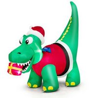 Costway 6FT Inflatable Christmas Dinosaur with LED Lights Gift Box & Blower Party Yard - Multicolor