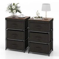 2PCS Fabric Bedside Table 3 Drawers Nightstand Small Dresser Bedroom Living Room