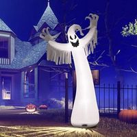 Costway - 12ft Inflatable Halloween Blow Up Ghost Decoration w/ Built-in LED Light - White/Black