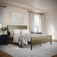 Martha Stewart - Corbin Wooden Queen Size Platform Bed with Headboard and Footboard in Brown Gray...