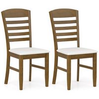 Costway Wood Dining Chairs Set of 2 Fabric Upholstered Side Chairs with Rubber Wood Frame - Brown