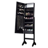 Costway - Mirrored Jewelry Cabinet Organizer w/18 LED lights - Black