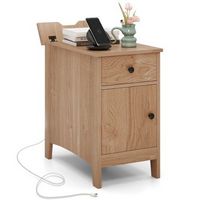 Costway 1 PCS End Table with Charging Station Flip Top Bedside Table with USB Ports &amp; Outlets - N...
