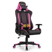 Costway - Massage Gaming Chair with Headrest - Pink and Black