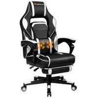 Costway - Massage Gaming Chair Reclining Racing Computer Office Chair with Footrest White - White...